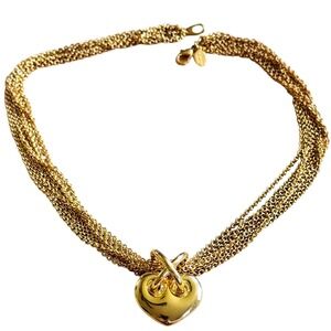 Barbara Mandrell heart Necklace Vtg 90s gold plated multi chain collar 18"